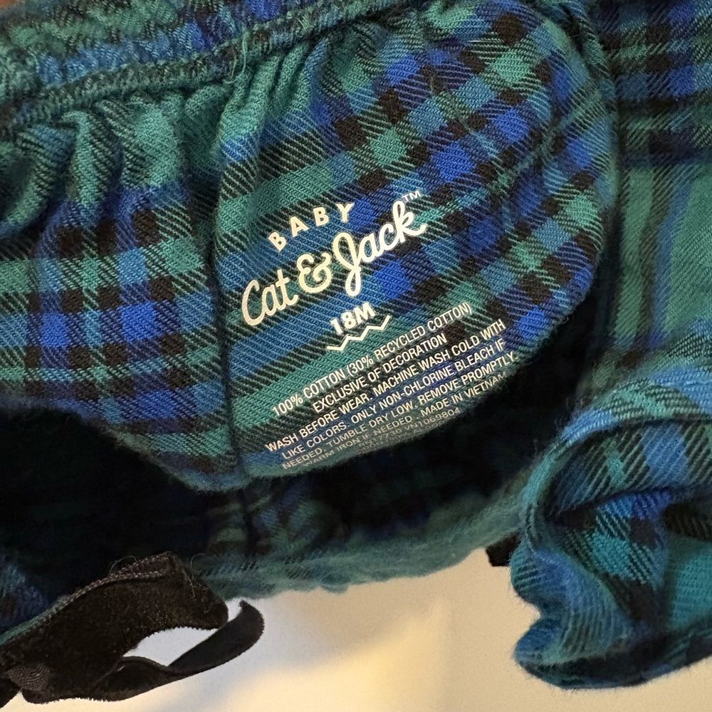 Cat & Jack Blue and Green Plaid Baby Romper Black Bow 18Months - Picture 3 of 4